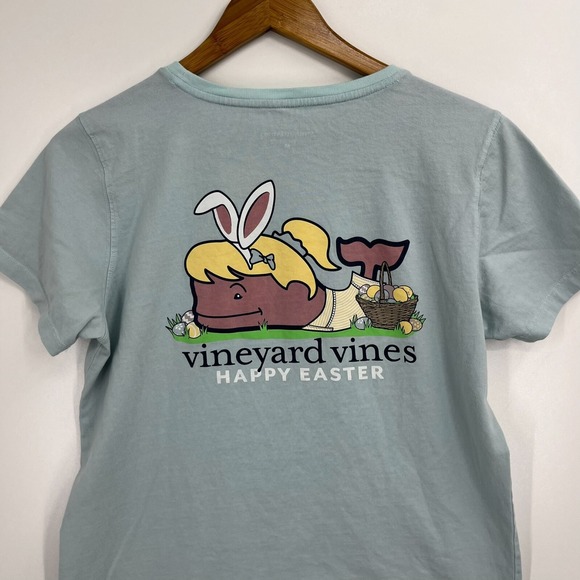 Vineyard Vines T-Shirt Women's M Green Double‎ Sided Easter Logo Pocket Tee - Picture 8 of 11
